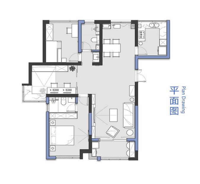 那一抹蓝-杭州公馆-现代风格设计装修设计理念